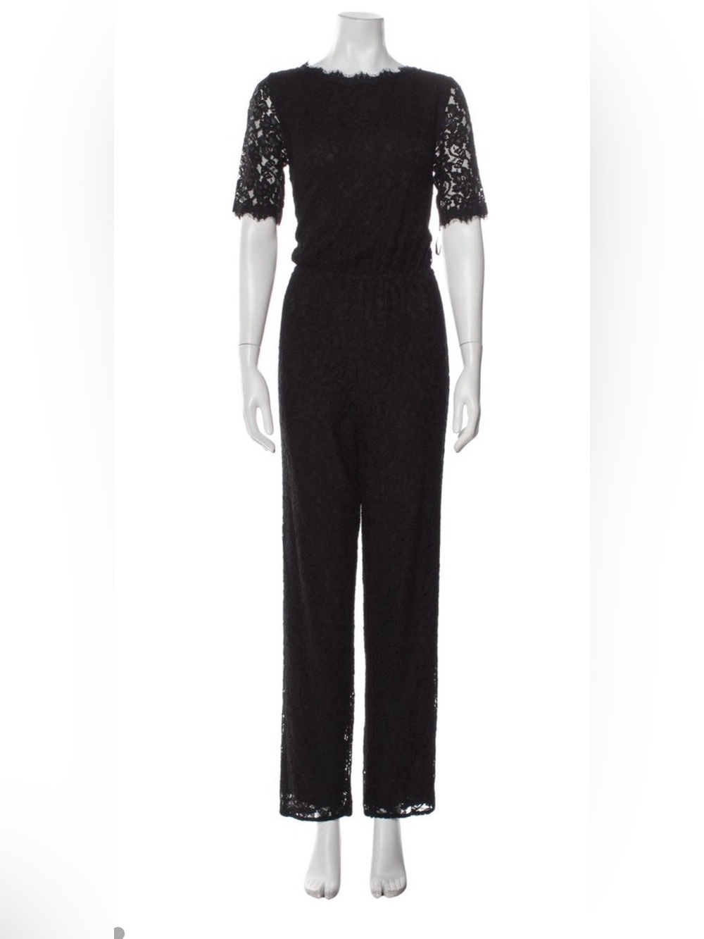 Diane Von Furstenberg Black Lace Short-Sleeve Jumpsuit
